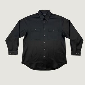 Cypress Grove Mens Large Black 100% Silk Button Down Shirt Long Sleeve Pockets